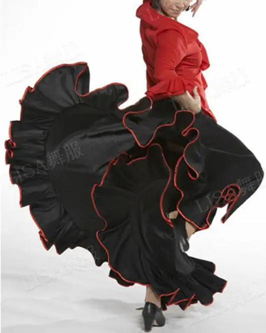 Big Ruffles Flamenco Dance Skirt Spanish Women Stage Black