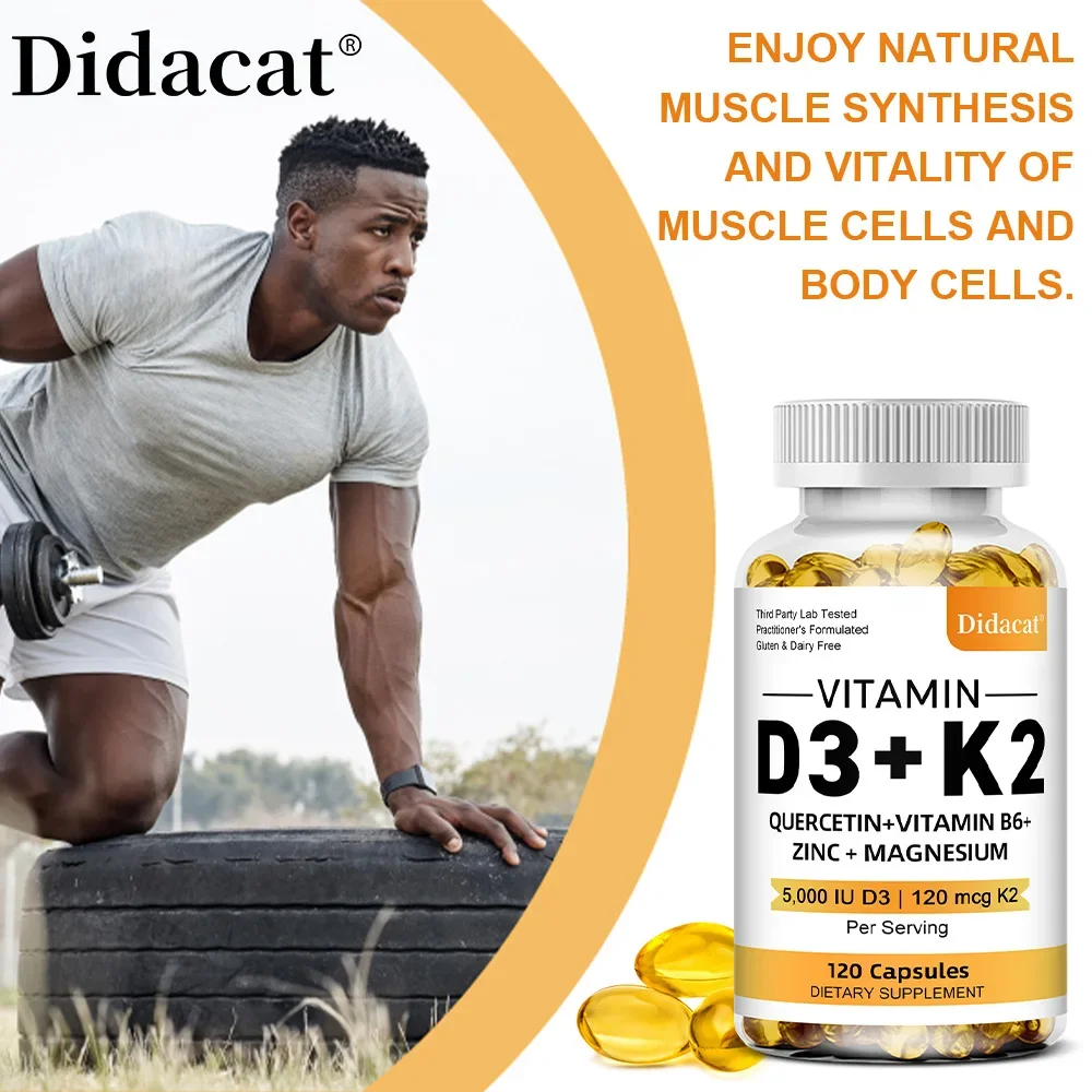D3 + K2 Vitamine Voedingssupplement - Ondersteuning van botten en hartgezondheid, helpt het calciumstofwisseling te reguleren - 120 softgels