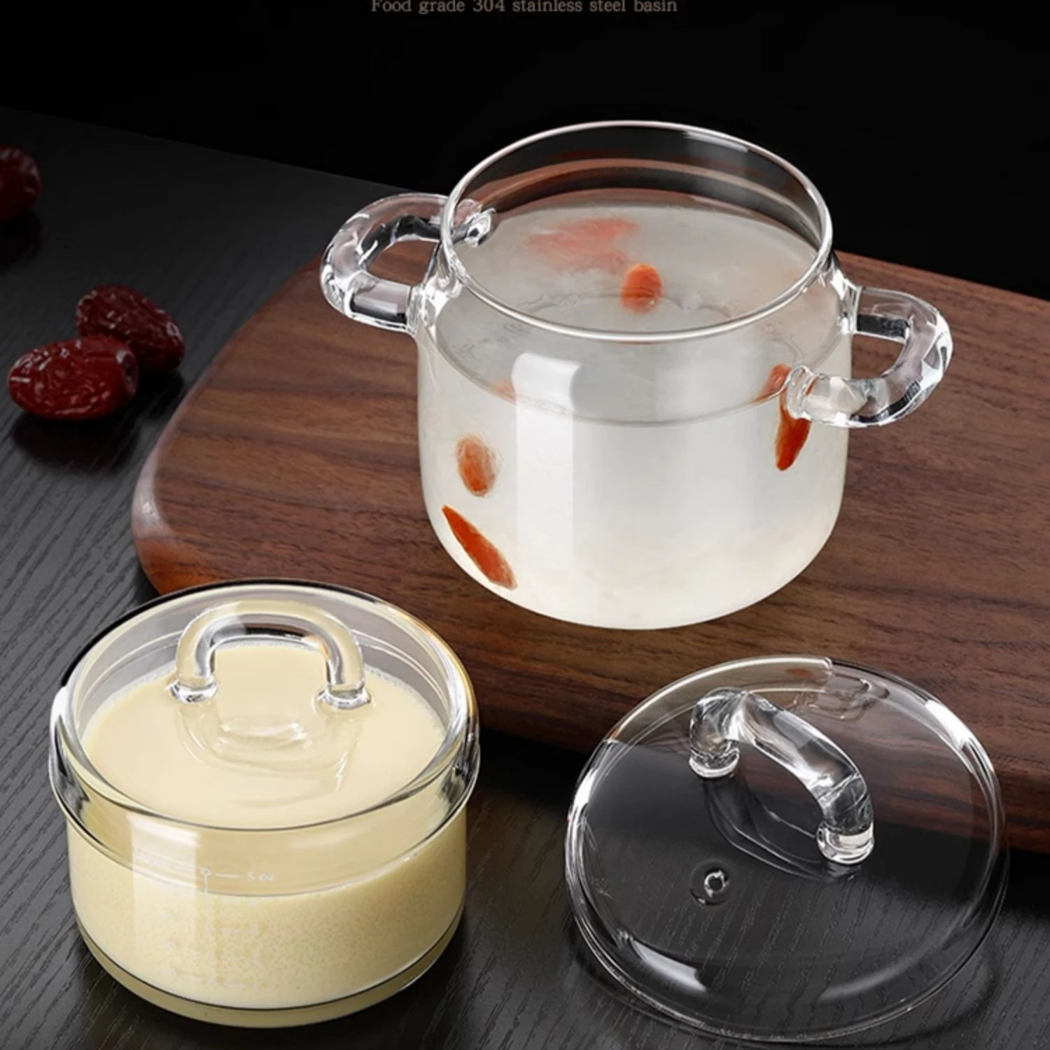 LFGB Certification Ultra Hard High-Borosilicate Glass Steaming Jar Cold and Heat Resistant Transparency Bird's-Nest Stewing Pot