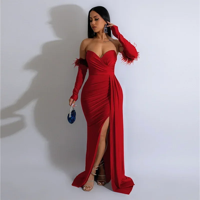 Vestido Maxi Bodycon Longo Feminino com Manga, Vestidos de Noite, Aniversário, Casamento, Natal, Formatura, Festa, Noite, Elegante