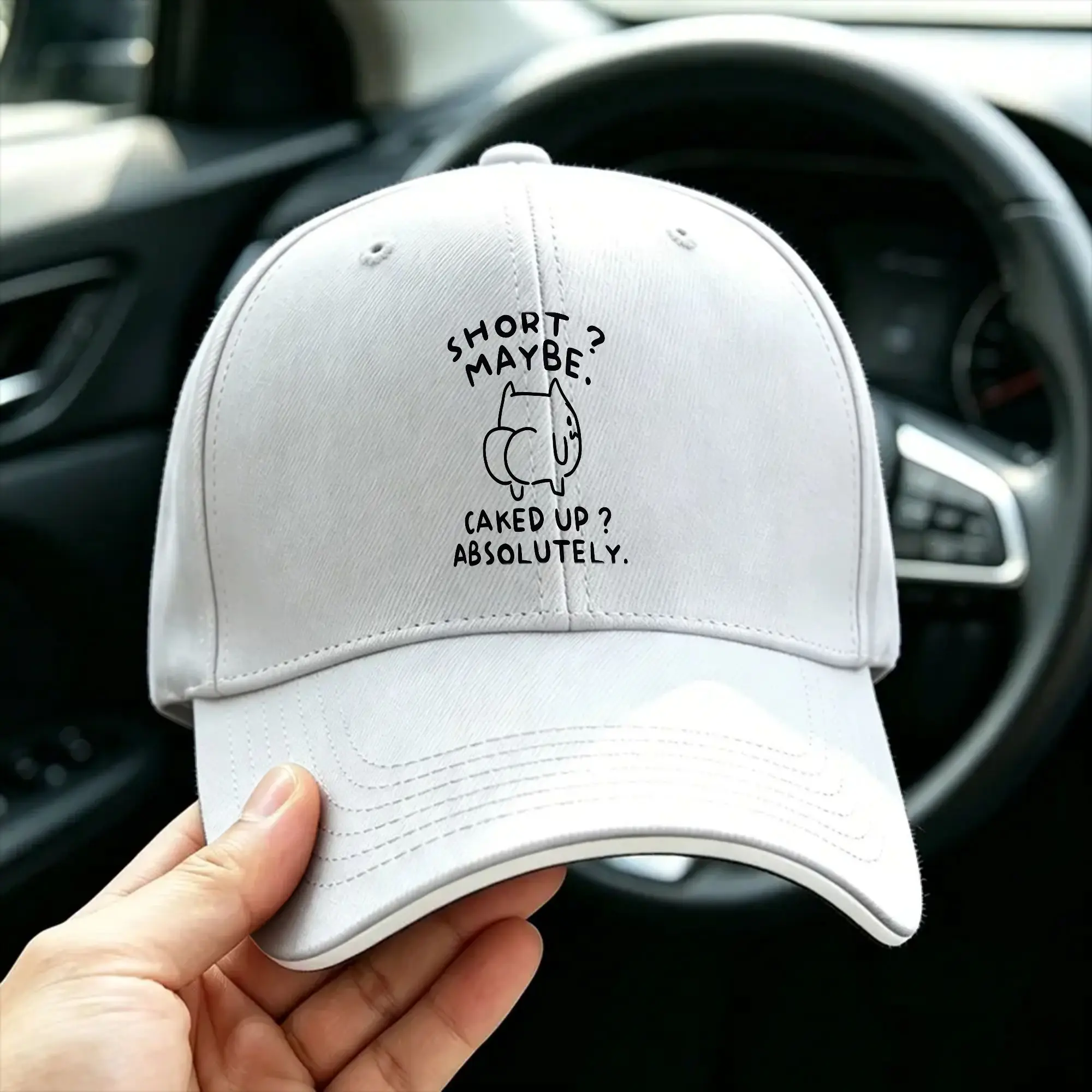 Short Maybe Caked Up Absolutely Funny Cat Meme Baseball Cap  Outdoor Gym Breathable Trucker Hat Men Women  Print Baseball Caps