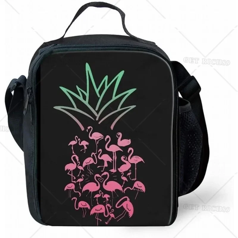 Flamingo Pineapple Print Lunch Bag for School Kids Boys Girls Small Lunch Box Adjustable Removable Insulated Container Tote Bag