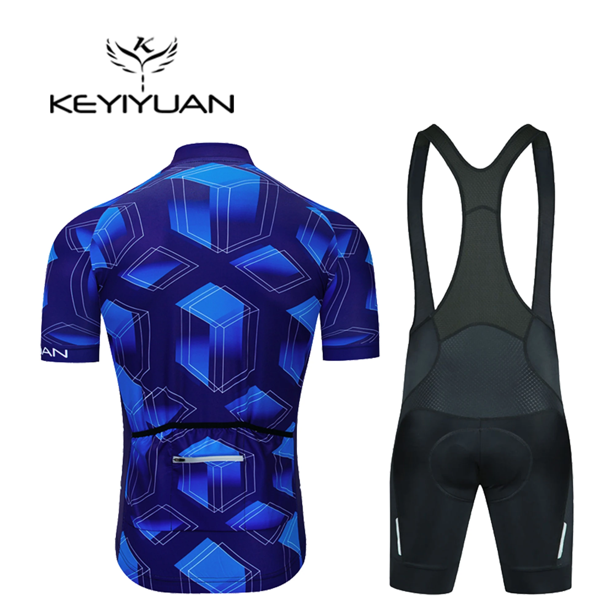 KEYIYUAN 2023 New Blue Rectangle Summer Slim Fit Lightweight Breathable Mesh MTB Cycling Short Bib Sets KYY020