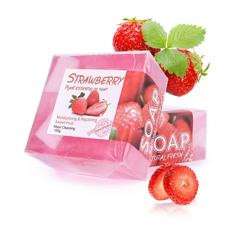 Natural Fruit Strawberry Plant Essential Oil Soap Coconut Oil Control Oil Moisturizing Cleansing Bath Handmade Soap