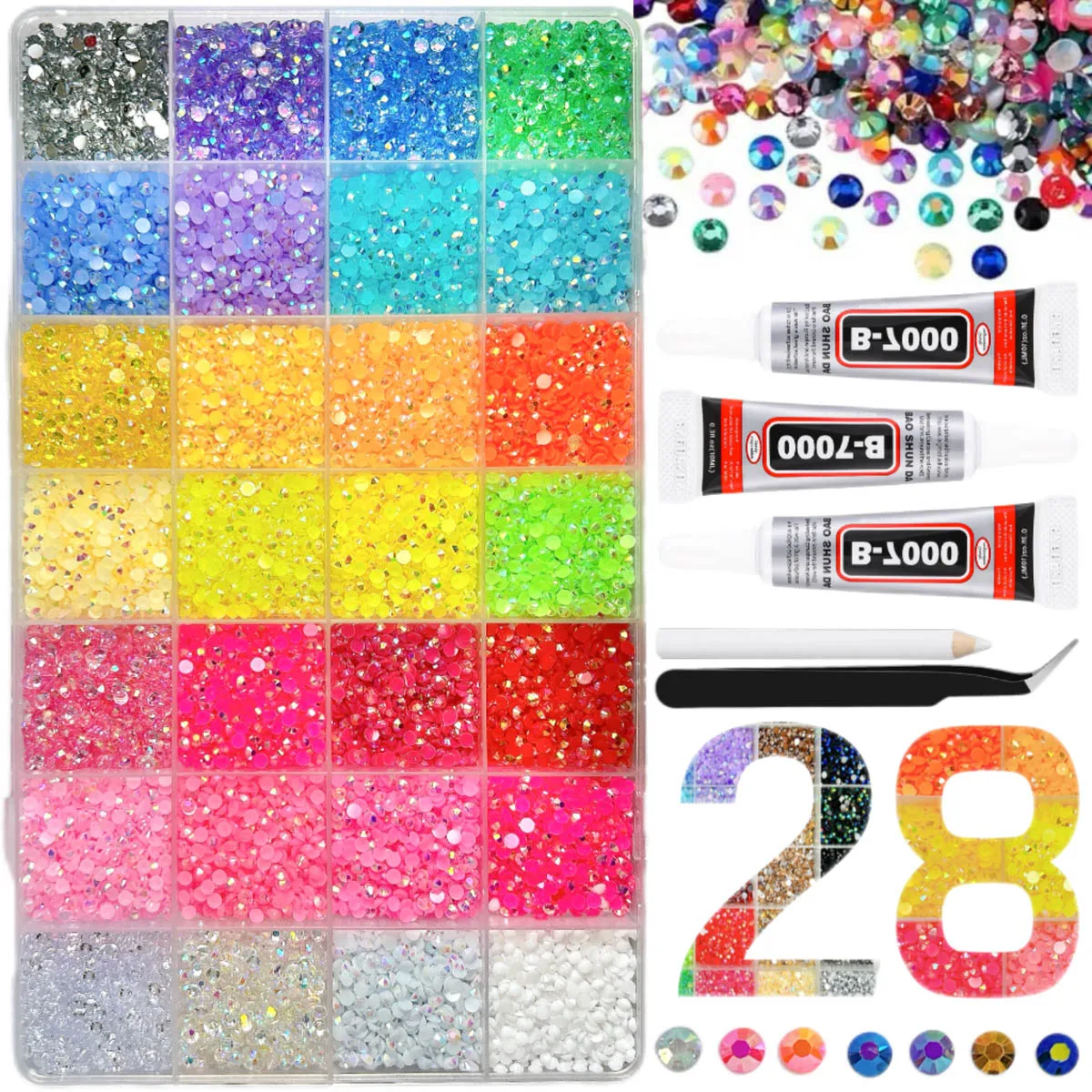 

Shiny Flatback Rhinestones Kit with B 7000 Glue Tweezers Picker Pen Perfect for Nail Art,DIY Crafts,Tumbler Decor,Jewelry Pho