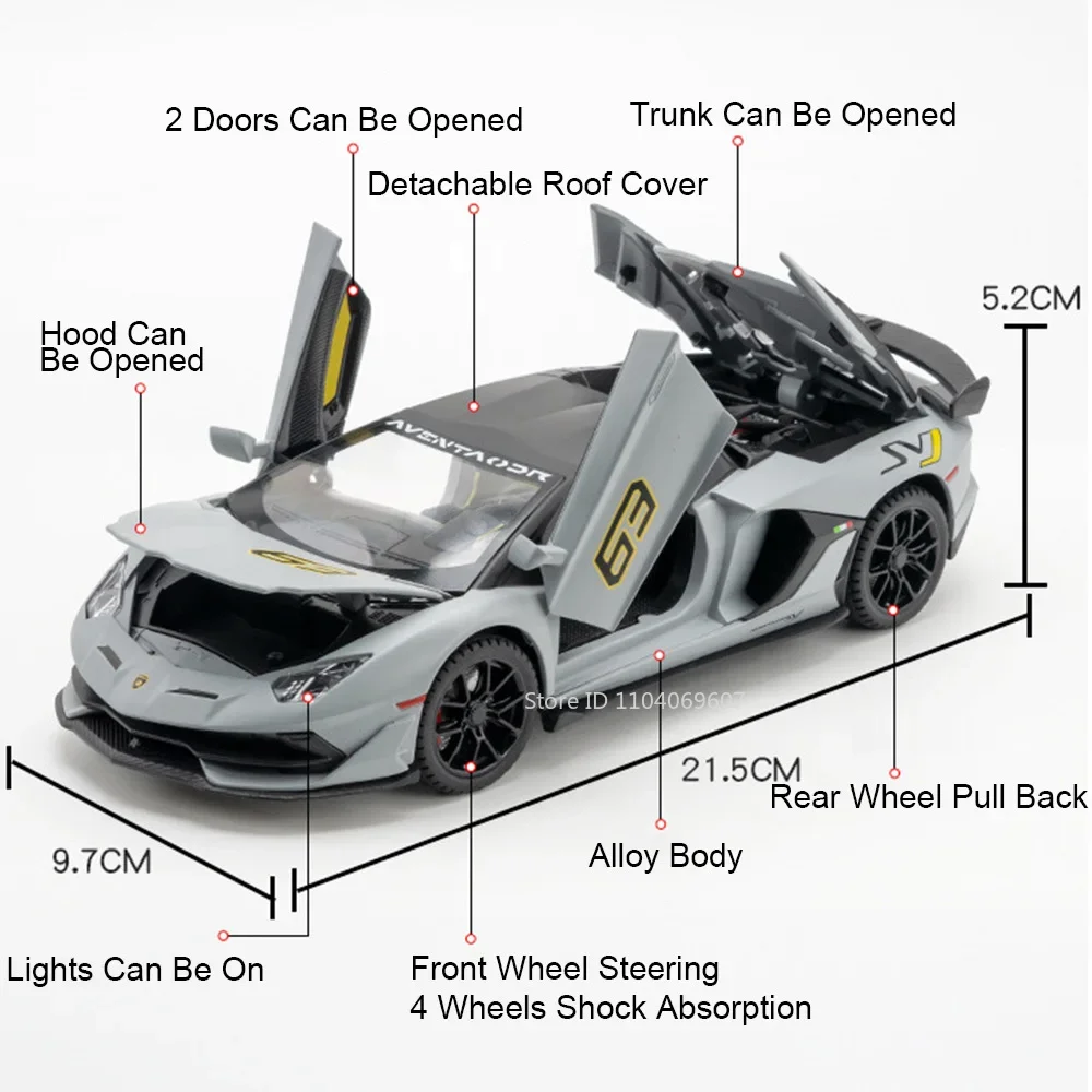 1:24 LP770 SVJ63 modèle de supercars en métal moulé sous pression Collection voiture de sport son lumière porte ouverte retirer Table de bureau ornement