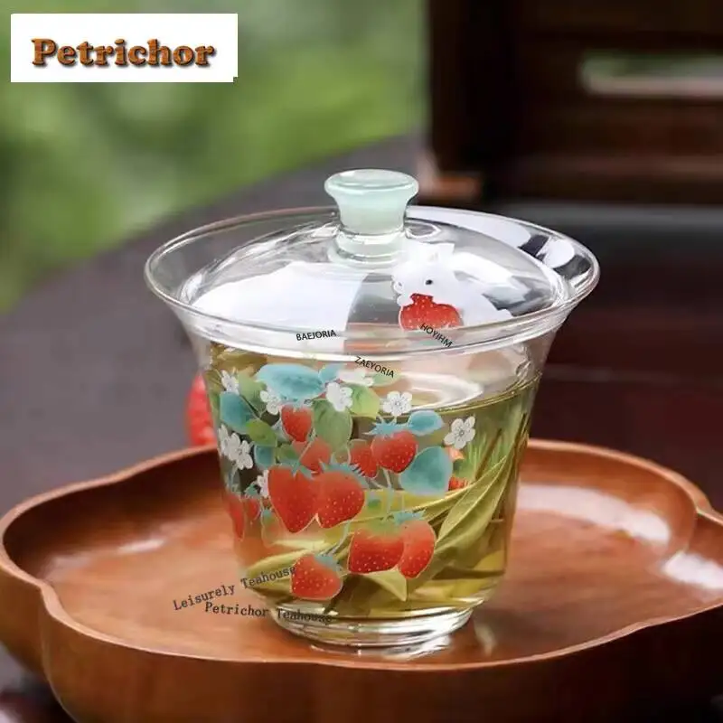 155Ml Strawberry Heat-Resistant Glass Gaiwan  Tea Tureen Household Making Cover Bowl Services Equipment Ornaments