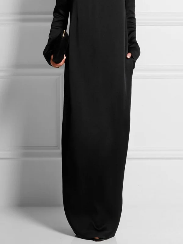 Modigirl 여성을위한 캐주얼 맥시 드레스 2025 가을 라운드 넥 긴 소매 포켓 간단한 오피스 롱 드레스 의상 여성