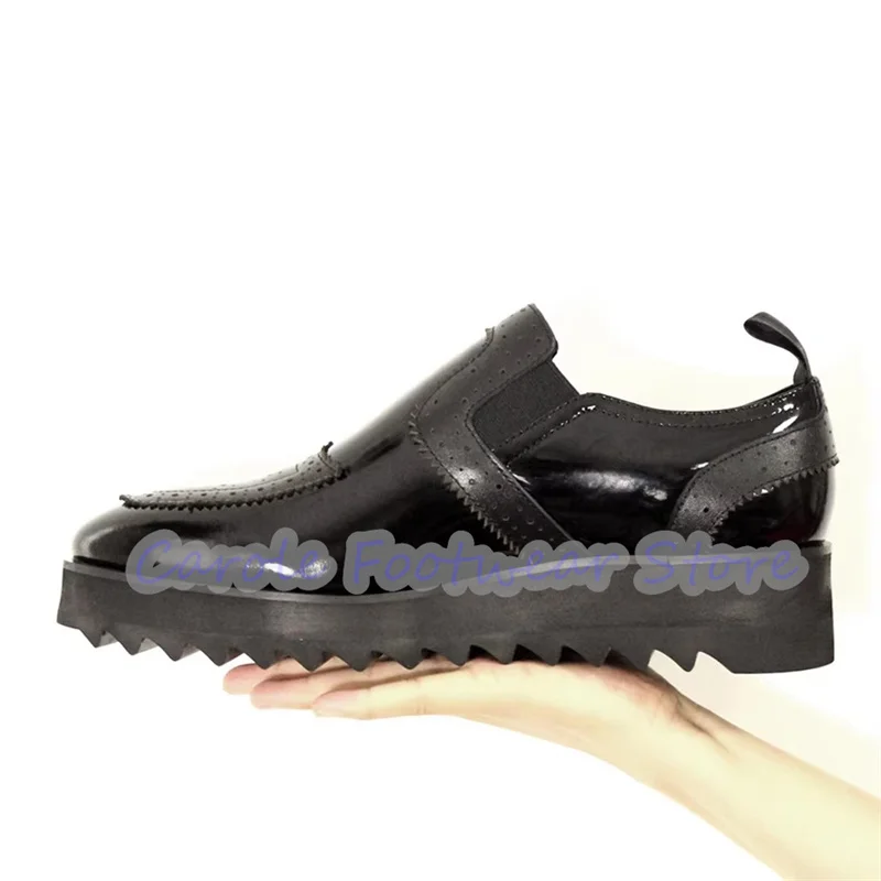 British Style Chunky Bottom Height Increasing Loafers Male Carving Elegant Brand Leather Shoes Handmade Men's Business Shoes