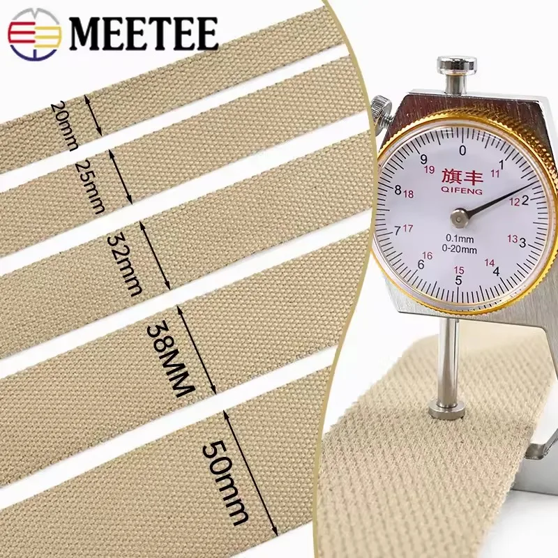 3M Meetee 20-38mm Cotton Webbing Tapes 2mm Thick Canvas Webbings Ribbon for Sewing Clothing Belt DIY Bags Strap Band Accessories