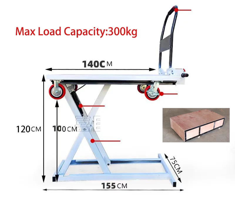 

Портативный складной электрический штабелер, вилочный погрузчик, ручная тележка, тележка, гидравлическая ножничная подъемная платформа, планшетная кровать для грузовика