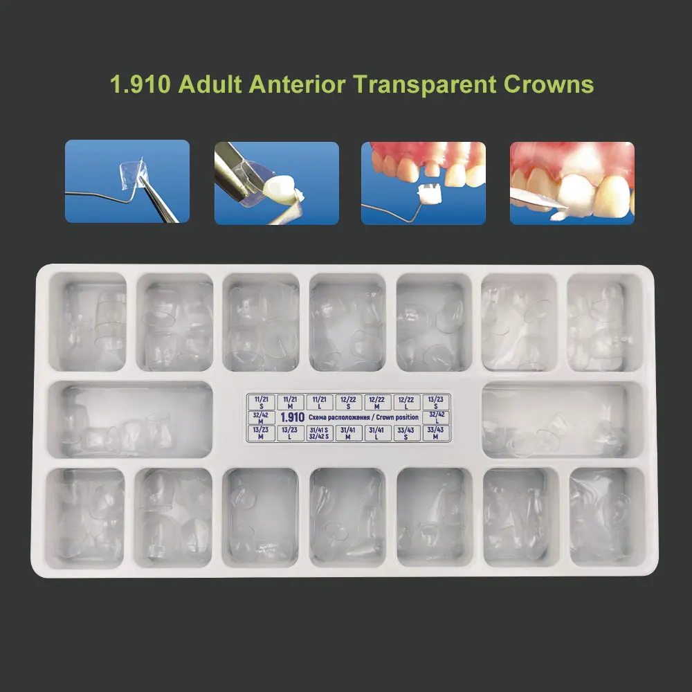 64pcs/box Dental Transparent Crowns Child Deciduous 1.912 Posterior and Anterior Teeth of Adult Dental Crowns Russia Russia