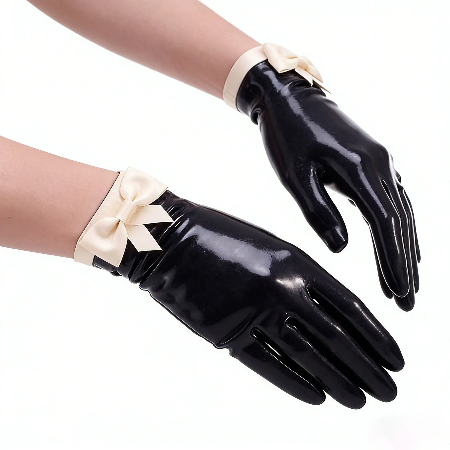 Rubber Latex  Shorts Gloves with Small Bowknot S-LA102