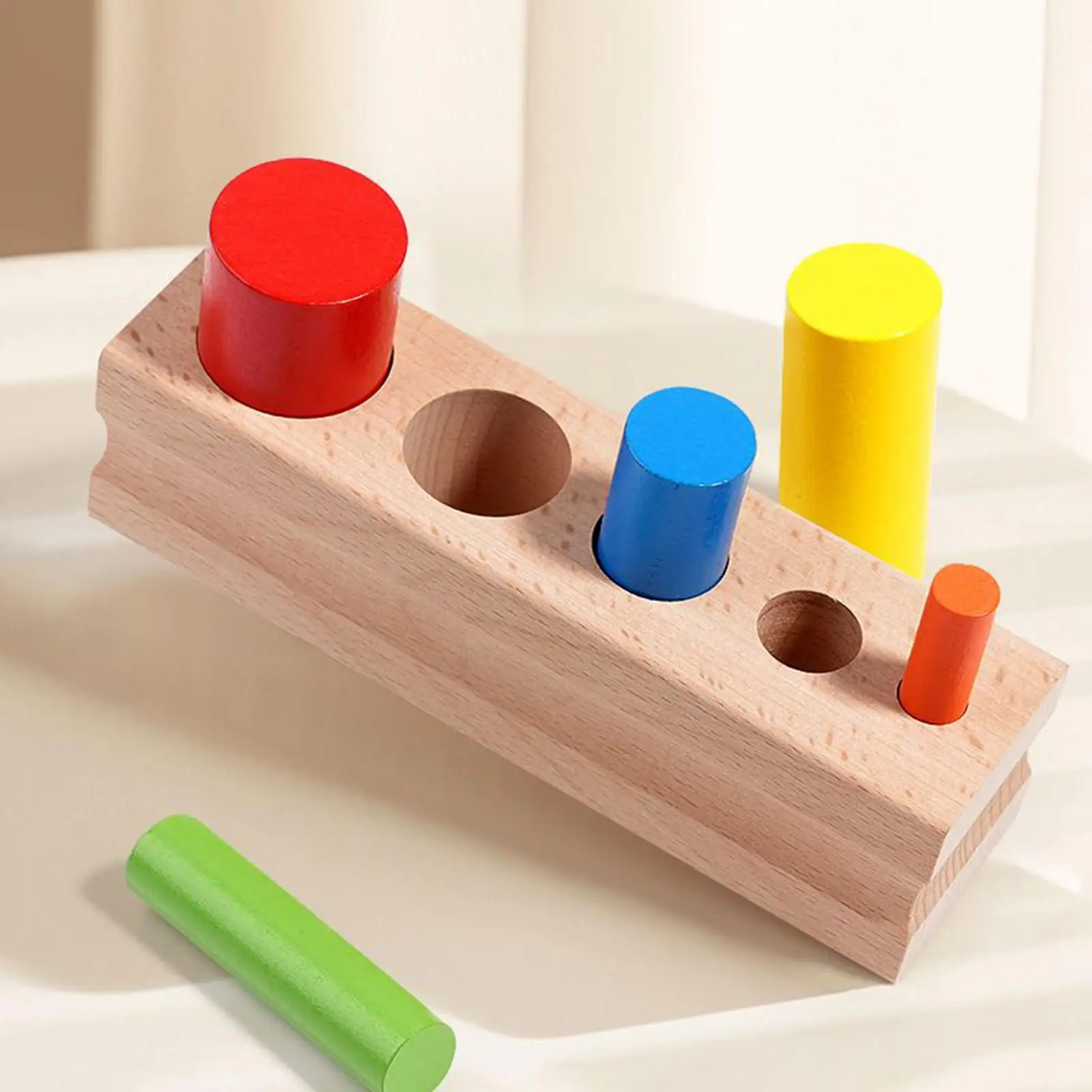 Wooden Sensory Toys Sensory Color Recognition Board Game Cylinder-shaped Interactive Fine Motor Skill Developmental Puzzle Toy