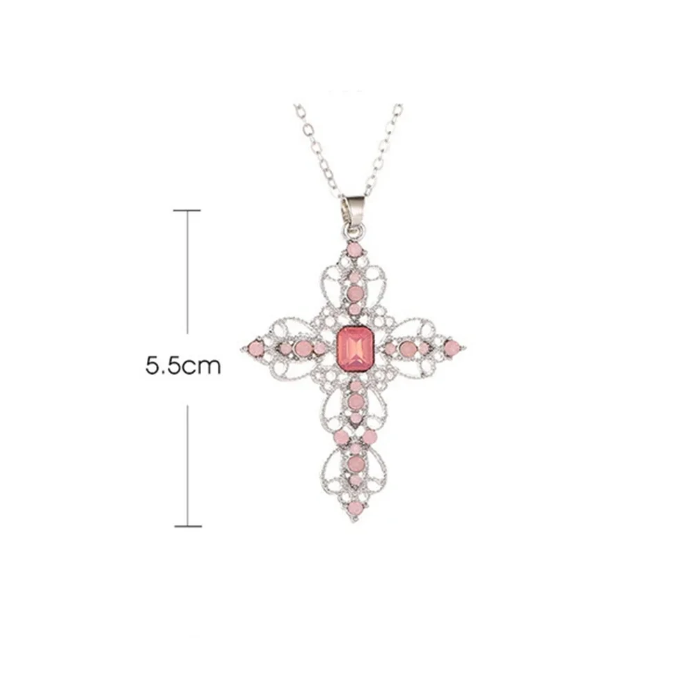 Fashion Exquisite Hollow Cross Necklace Bohemian Inlaid Rhinestones Clavicle Chain Jewelry Gifts For Women Girls Party Wearing