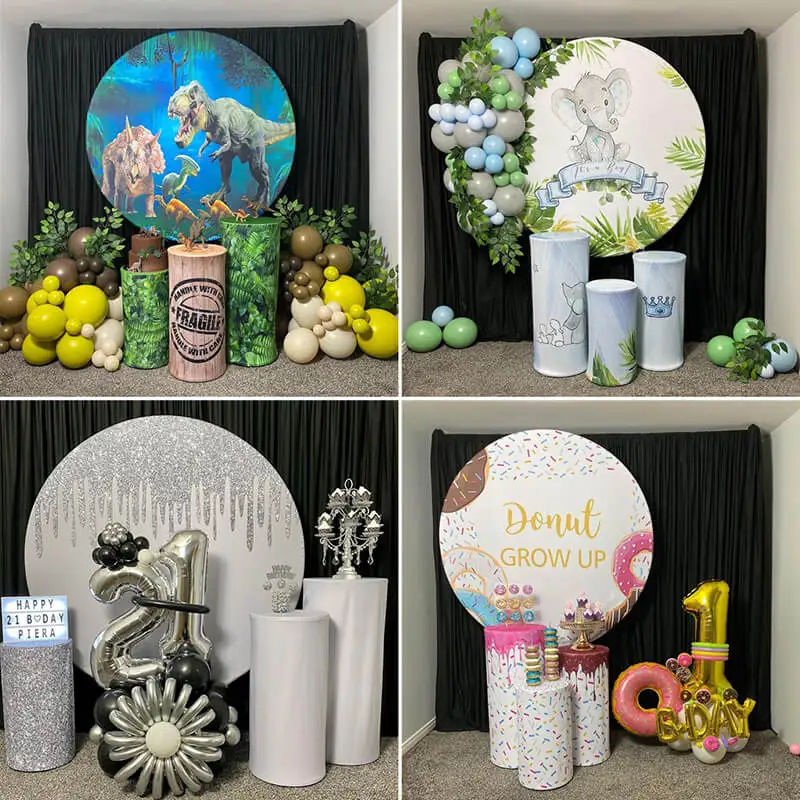 Custom Round Backdrop Elastic Circle Baby Shower Birthday Party Background Cylinder Decoration Props