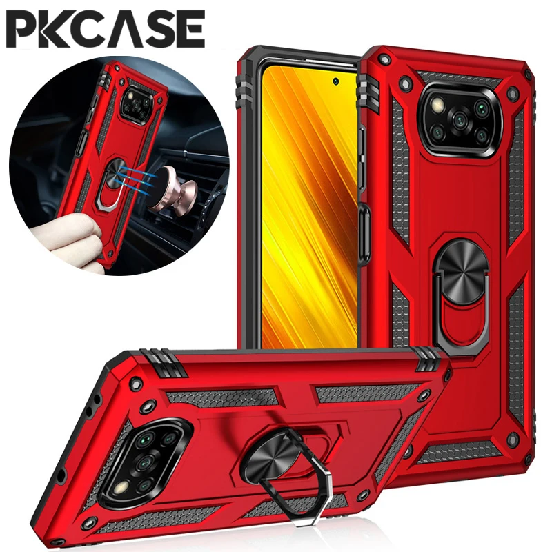 Custodia per staffa ad anello antiurto PKCASE per Redmi 13C A3 Note 13 12 Pro Plus 5G 12S 4G Intl