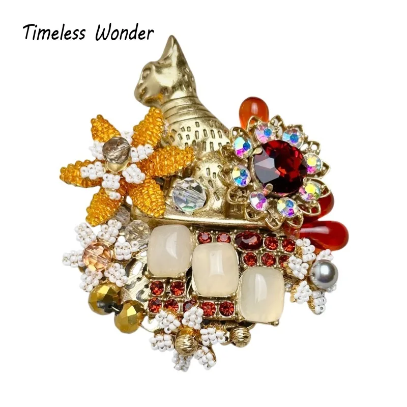 Timeless Wonder Retro Zircon Braided Cat Brooch Pins for Women Designer Jewelry Runway Top Luxury Rare Statement Mix 7577