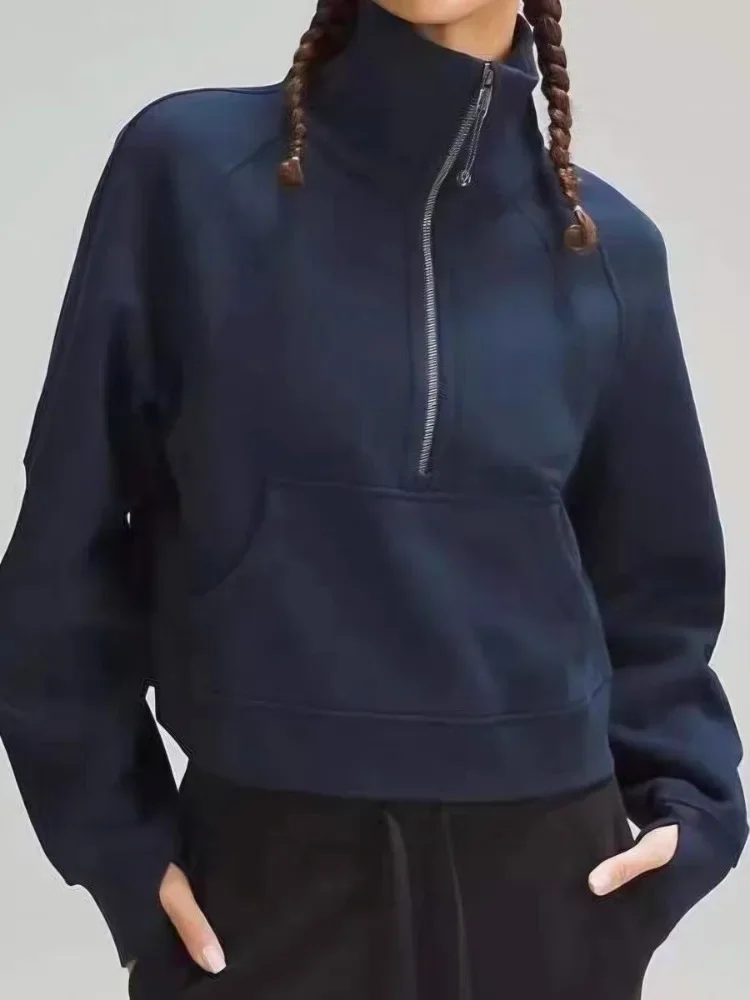 

Autumn Zipper Hooded Sweatshirt Women Korean Fashion Casual Sporty Women's Pullover Long Sleeve Top Feamle Solid Hoodie Outdoor