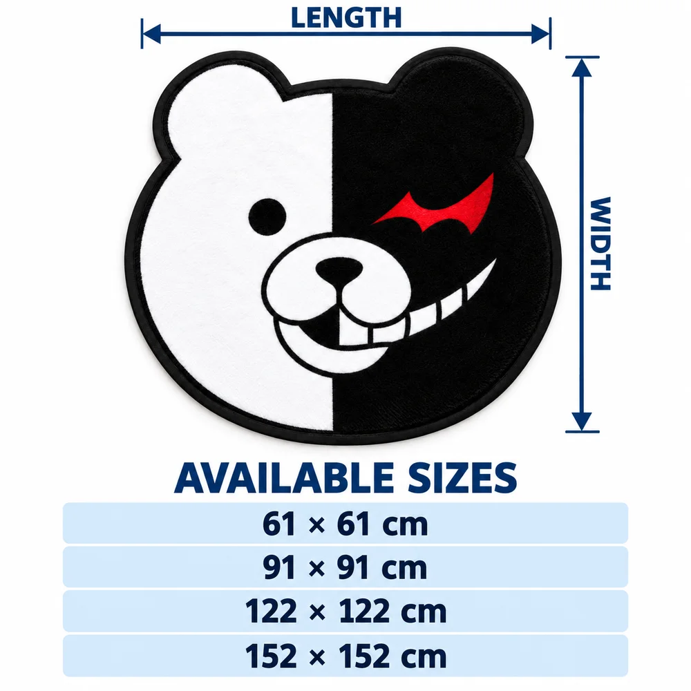 Black White Bear Red Eye Shaped Rug Anime D-Danganronpa Flannel Floor Mat for Bedroom Living Room Entryway Indoor Floor Carpet