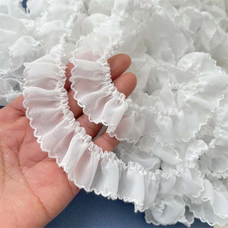 2.5CM szerokości 3D plisowane Tulle haft wzburzyć koronki wykończenia do szycia DIY suknia ślubna Fringe Bride collar rzemiosło materiał tkaniny