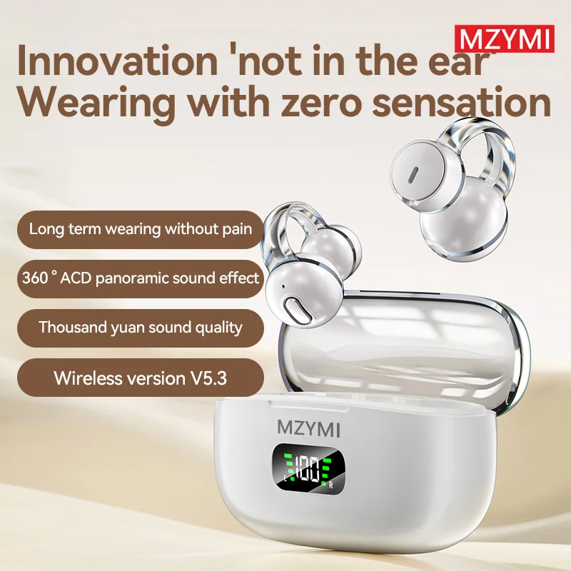 

MZYMI S39 Ear Clip Bluetooth5.4 Earphone Wireless ENC Open Ear Earbuds Noise Reduction Headphone With Mic LED Digital Display