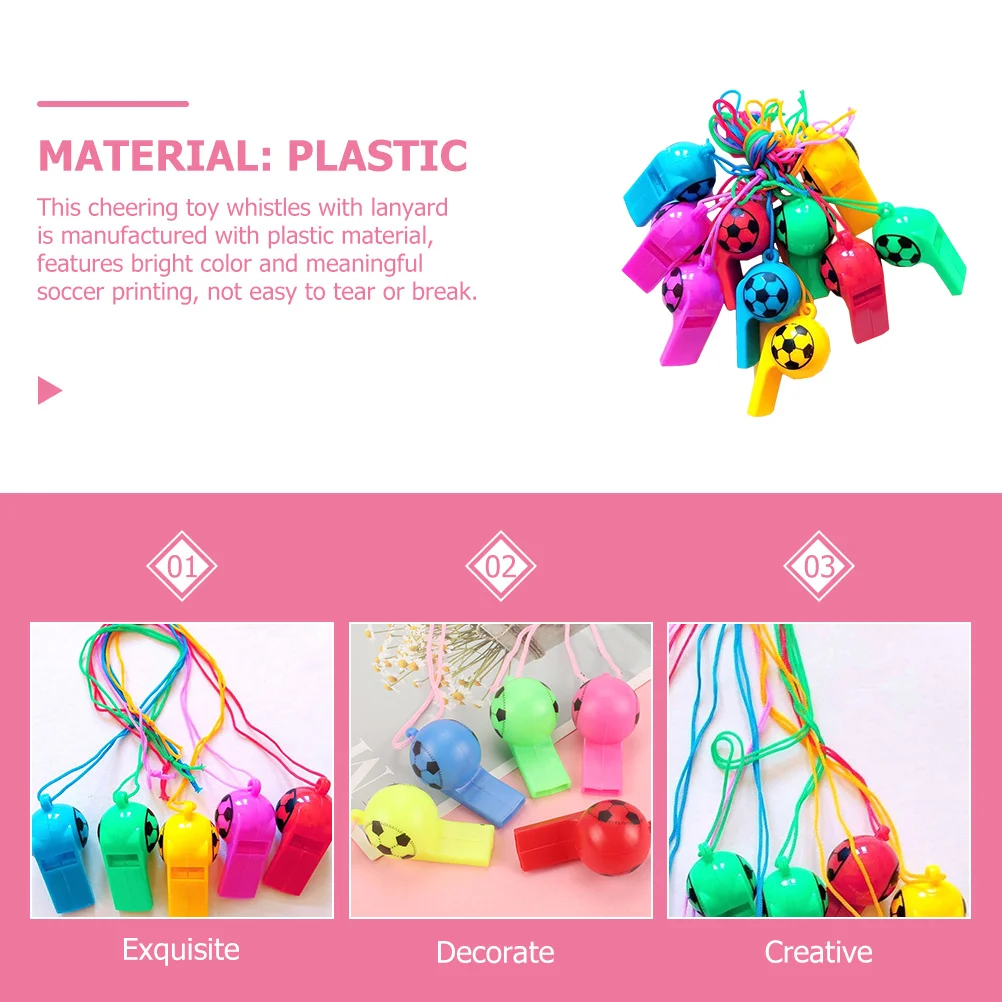 

100Pcs Soccer Whistles Lanyard Plastic Bright Supplies Soccer Birthday Party Favors Whistles with Lanyard