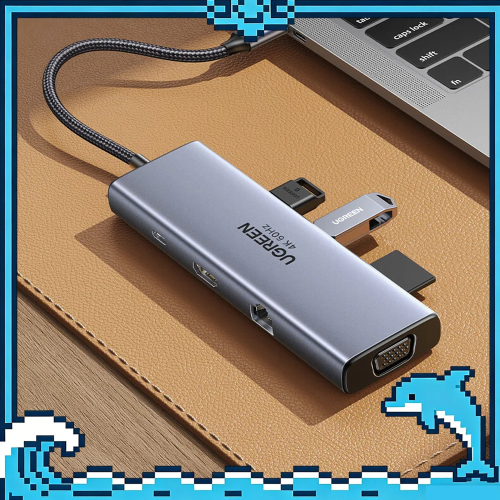 UGREEN CM498 25042 9-in-1 USB-C Hub, 4K 60Hz HDMI, VGA, Gigabit Ethernet, 3 USB 3.0, SD/TF Card Reader, 100W PD