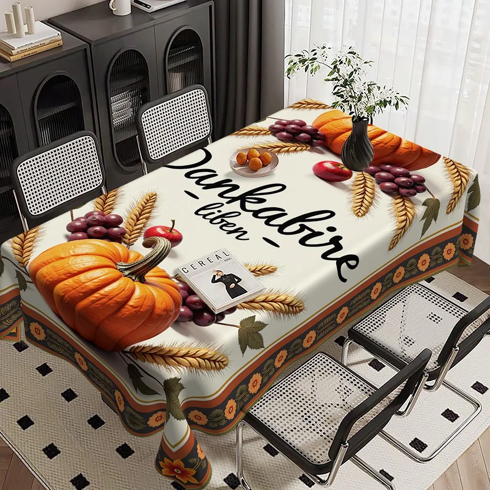 1pc Tablecloth, Featuring Orange Pumpkin, Wheat And Fruits Pattern, Suitable for Thanksgiving, Halloween, Autumn-Themed Parties,