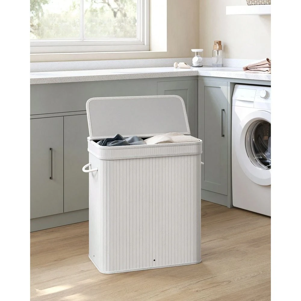 

Бамбуковая корзина для белья с крышкой, съемный органайзер для грязной одежды с прочными ручками