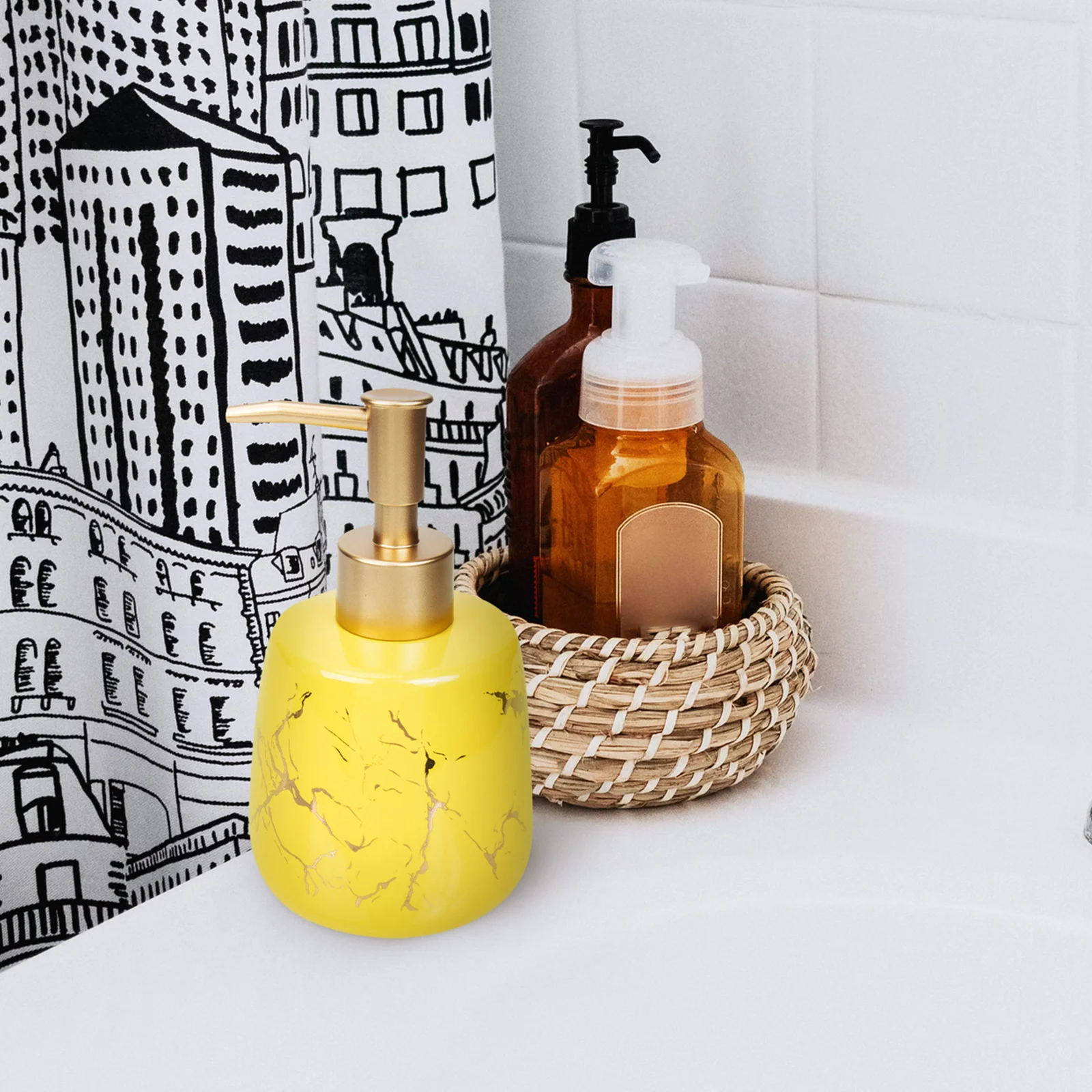 

Marble Storage Bottle Ceramic Shampoo Soap Dispenser Refillable Large Capacity Bathroom Home Salon Hotel Smooth Pump