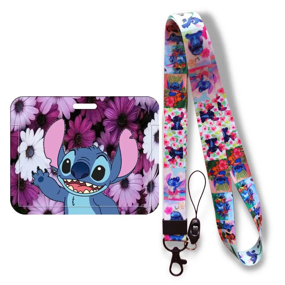 Cartoon Stich Horizontale Karte Halter Lanyard Arbeit Name Tag fall Bus Karte Halter für Kinder Schiebe Abdeckung Männer frauen Abzeichen halter