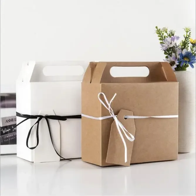 50pcs Blank Gable Brown White Color Treat Gift Paper Cardboard Boxes for Wedding Party Favor Box Baby Shower Candy Box Packaging