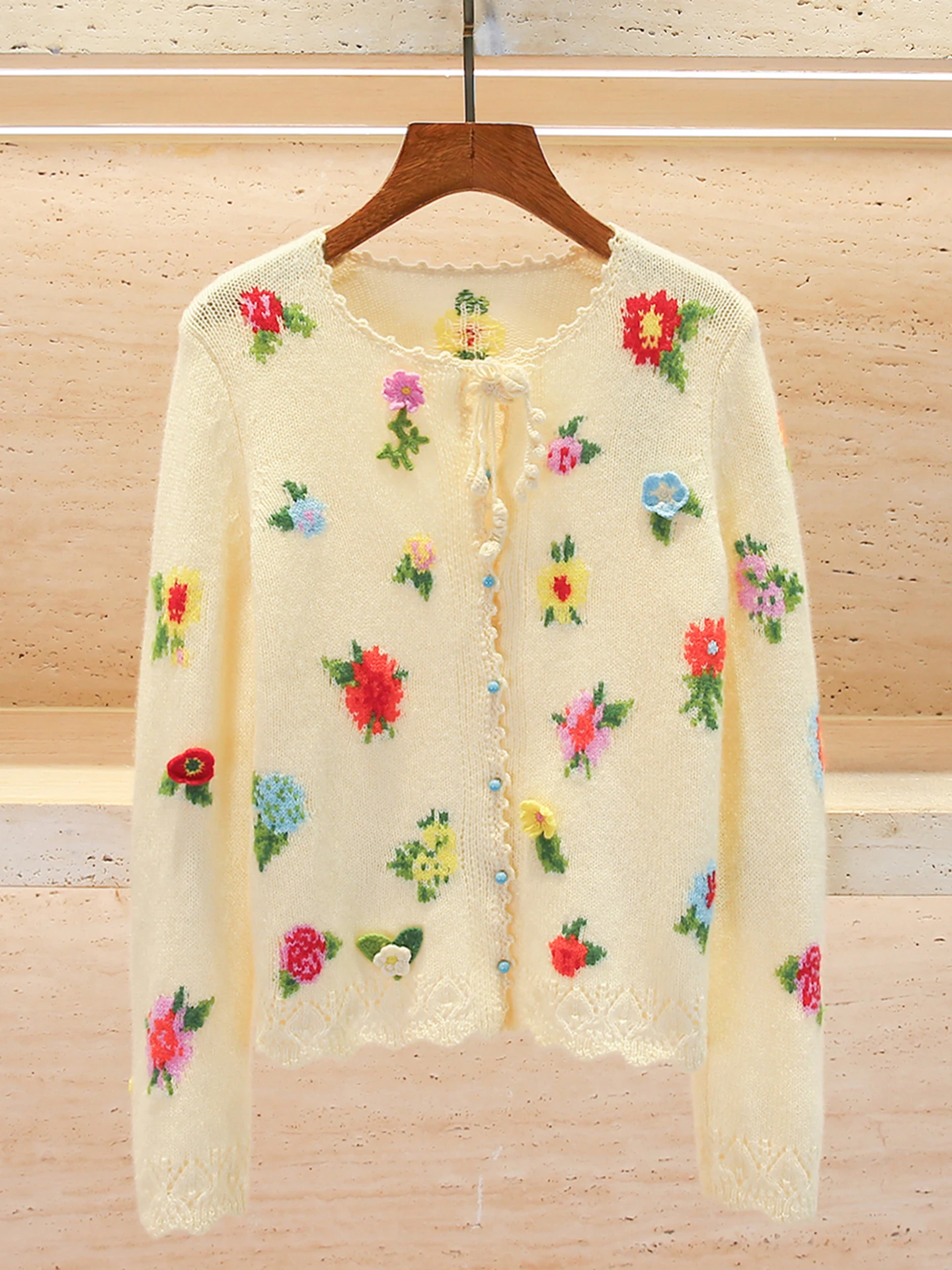 

Spring 2026 Casual Knitted Cardigan Women's Jacket 3D Flower Embroidery Comfortable Commute Style Regular Fit Long Sleeve