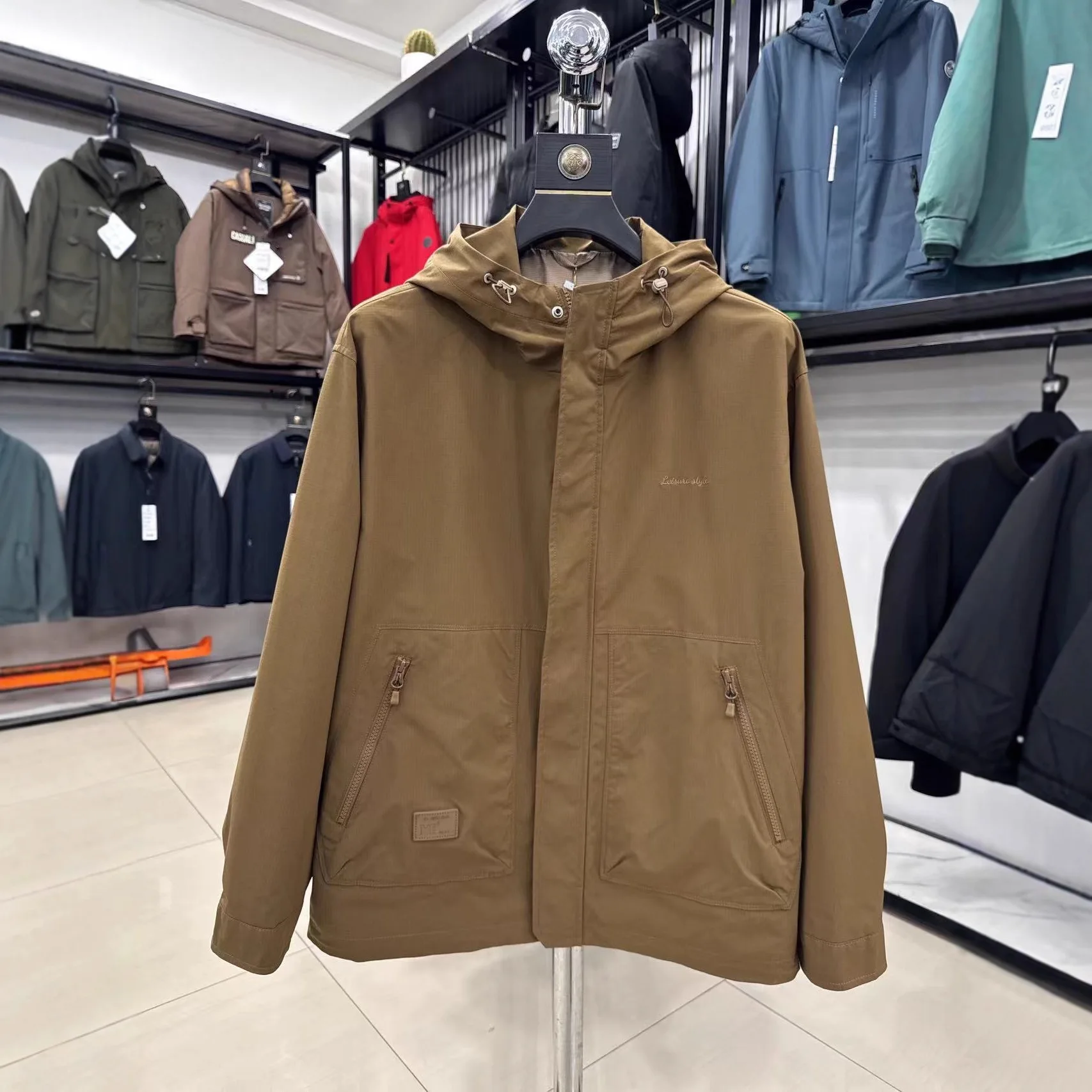 

H Home Tag Cut Busin Casual Jaet Fre Hooded Zipper ket Spring Youth Leisure Coat Men's Faion Polyester Blend