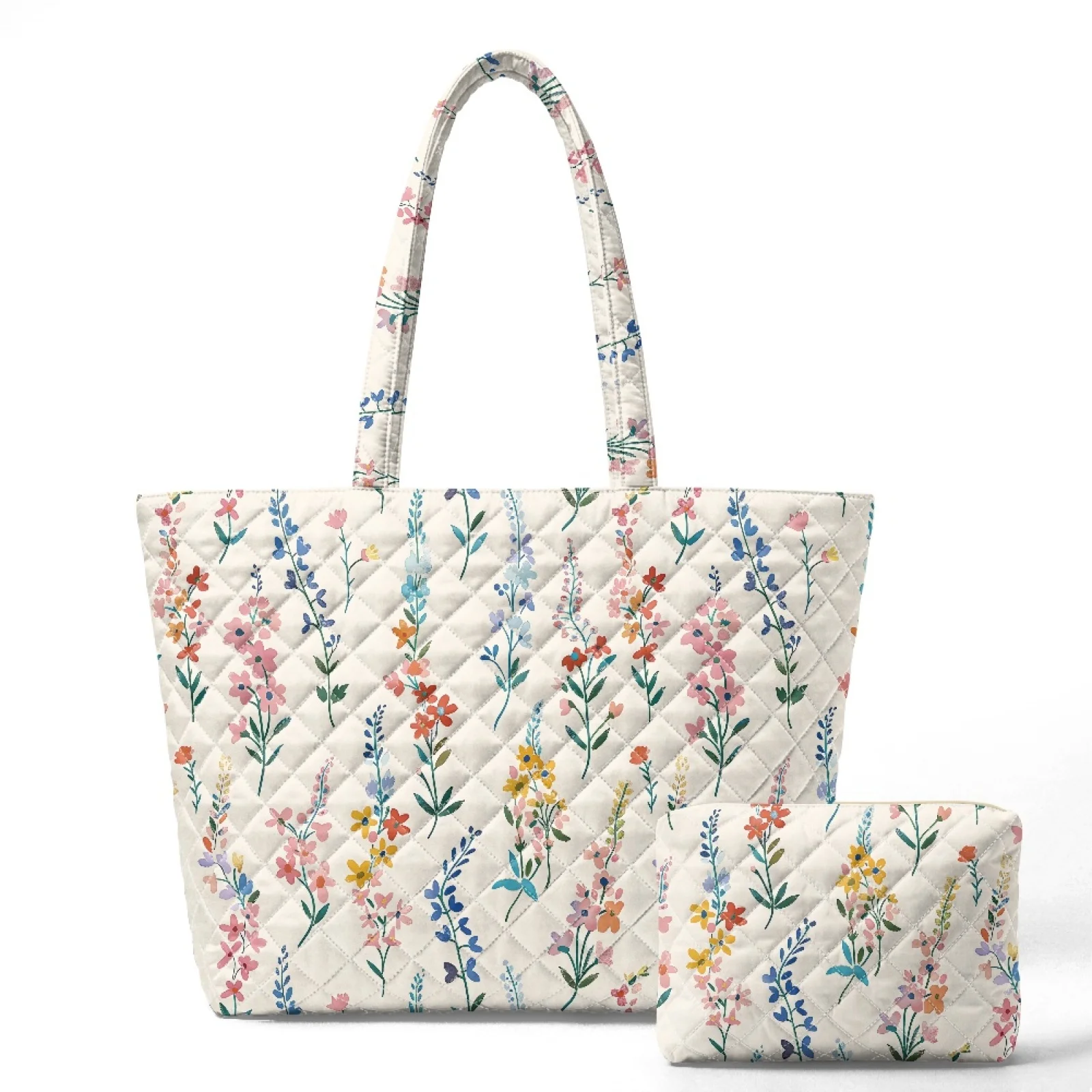 Coloranimal Butterfly Theme 2 Pieces Quilted Lightweight Tote Handbag Set Tote Bag with Matching Wallet for Road Trips