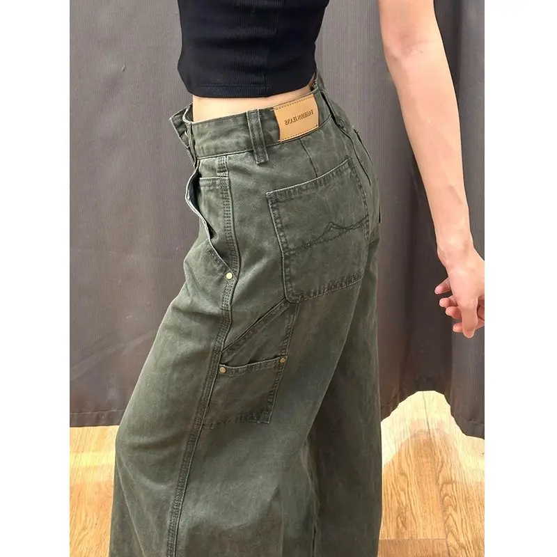 

New European and American style hot girl jeans for women2025Straight-leg versatile wide-leg pants for petite individuals, floor-