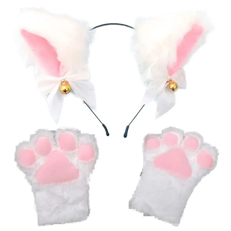 Fashion Cat Ear Paw Gloves Hairband Dance Prom Halloween Cat Ears Headwear Cosplay Cat Ear Anime Party Costume Bell Headwear