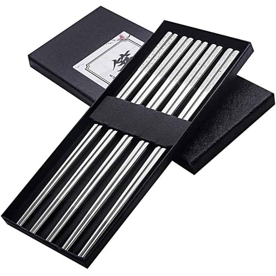 

Многоразовые металлические палочки для еды из нержавеющей стали с титановым покрытием для приготовления пищи в японском и корейском стиле, 9,5-дюймовый нескользящий дизайн