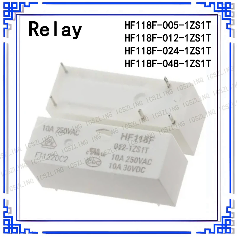 10Pcs/Lot HF118F Power Relay HF118F-005-1ZS1T HF118F-012-1ZS1T HF118F-024-1ZS1T HF118F-048-1ZS1T 5Pin 10A