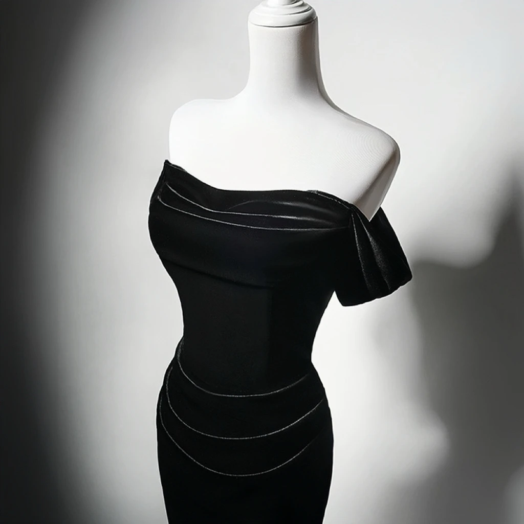 

Simple Black Prom Dress Mermaid Off The Shoulder Rear Fork Sleeveless Host Special Occasion Dance Cocktail Party Evening Dress