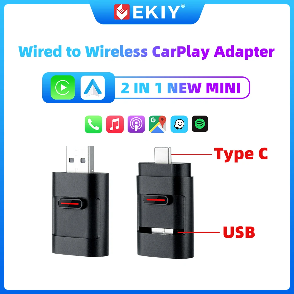 EKIY НОВЫЙ беспроводной адаптер CarPlay Android Auto, проводной к беспроводной 2 в 1, мини-автомобильный адаптер Ai Box для Audi Toyota VW Peugeot plug and paly