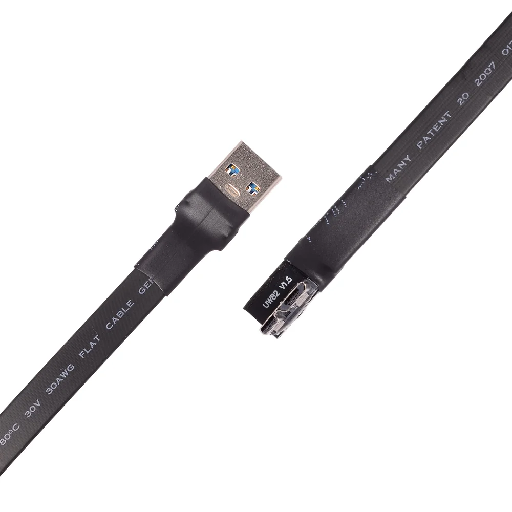 ADT-Link USB 3.0 Micro B إلى USB 3.0 نوع A ذكر إلى ذكر قابل للطي 90 زاوية تمديد كابل مسطح Micro-B موصل مدمج FPC FPV