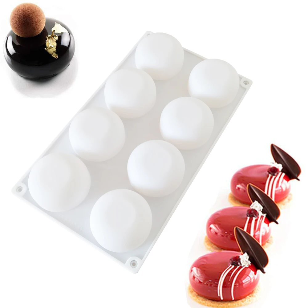 8 Cavity Flat Round Silicone Cake Mold for DIY Chocolate Mousse Jelly Pudding Pastry Ice Cream Dessert Bread Bakeware Pan Tools
