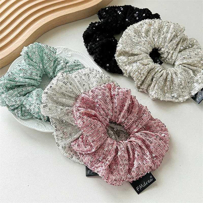 Multicolor Beads Hair Tie Lady Elastic Hair Rope Simple Metal Sheets Scrunchies Ponytail Holders for Women Accessories