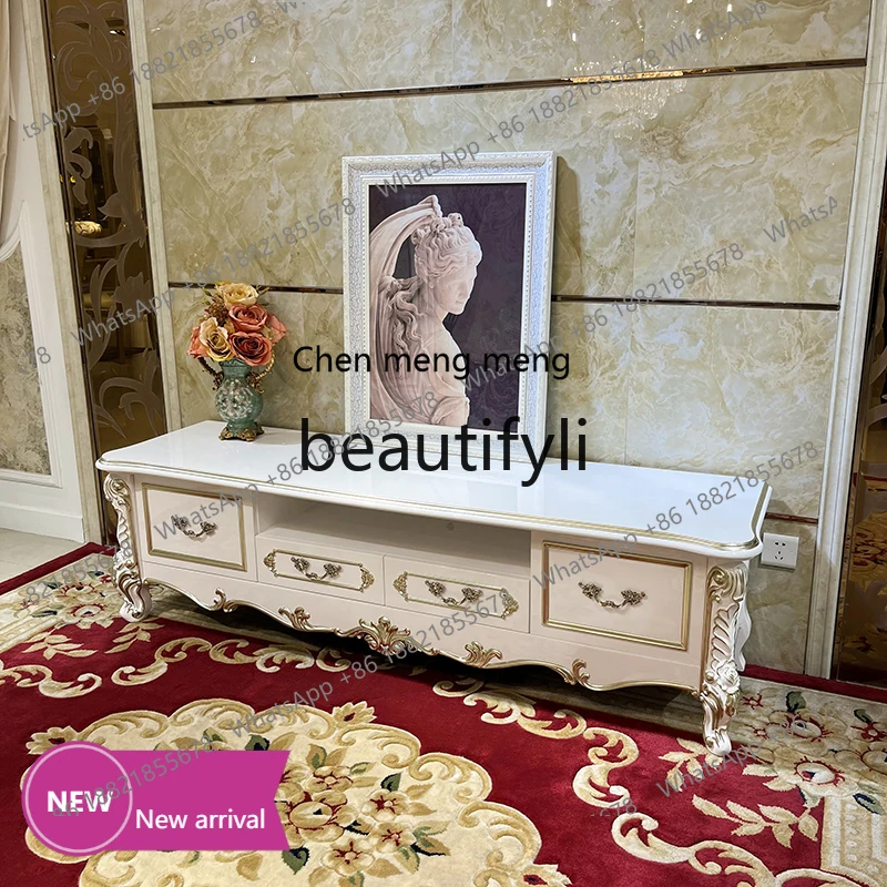 

178C French solid wood TV cabinet, European court living room engraved with drawers TV, locker