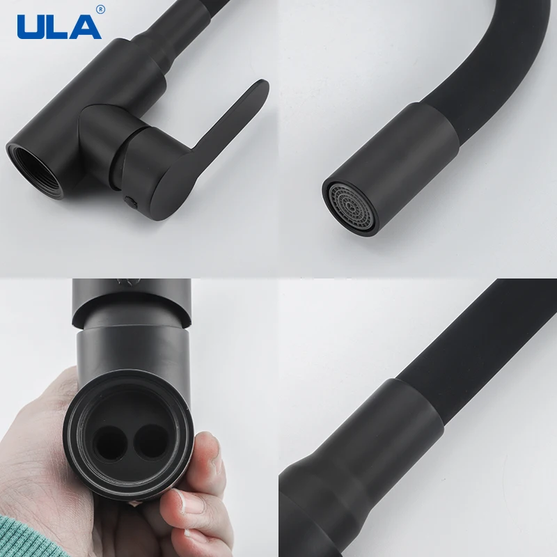 ULA kitchen faucet black pipe kitchen hot cold water mixer tap 360 degree rotate sink tap faucet for kitchen with black hose