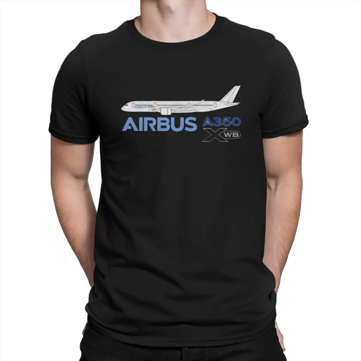 Airbus Creative TShirt for Men A350 Line Drawing Round Collar Basic T Shirt Personalize Birthday Gifts Streetwear