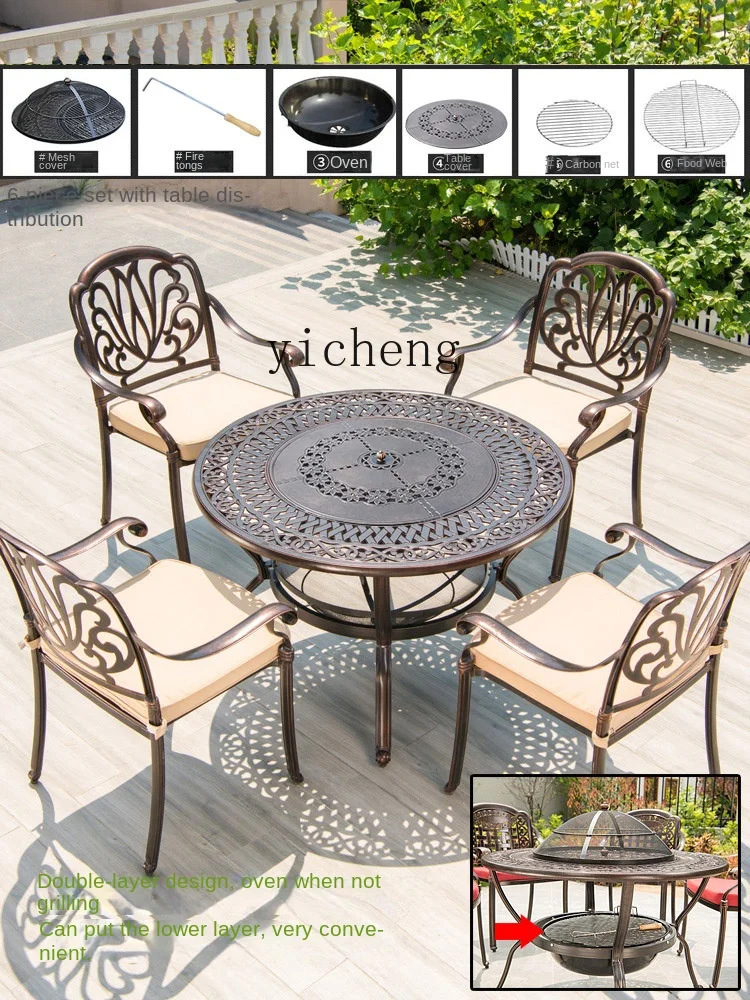 ZC Outdoor Desk-Chair Outdoor Barbecue Combination Cast Aluminum Stove Tea Garden Leisure Swing Oven