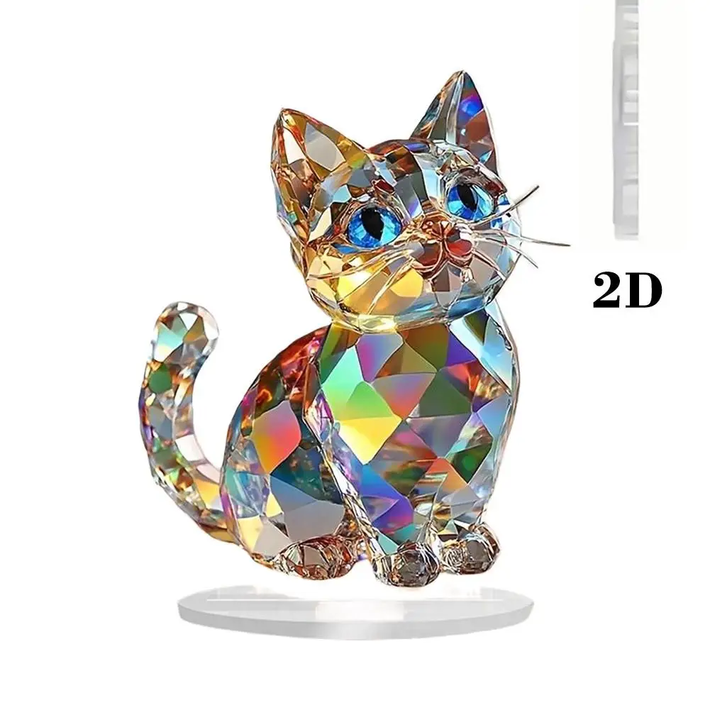 2D Flat Acrylic Cat Cute Colorful Animals Cat Statue Standing Miniature Desktop Decoration Home Accessories